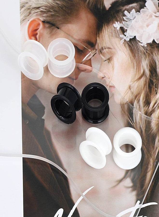 Qmcandy 3 Pairs Black White Clear Thick Silicone Tunnels Flexible Ear Skin Gauges for Ear 25mm - Image 3